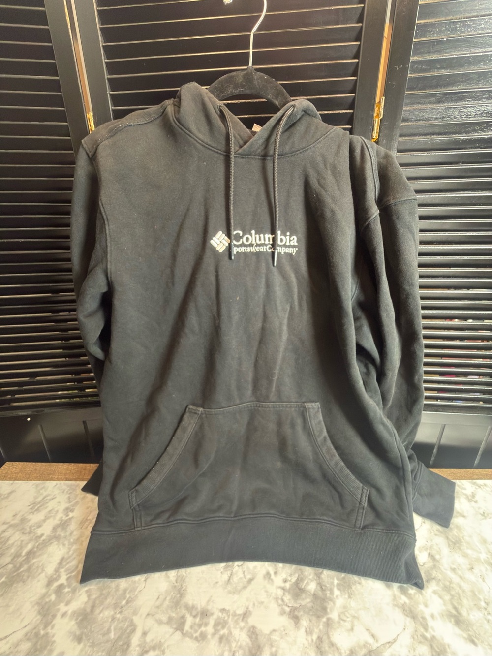 Columbia Black Hooded Pullover with White Logo